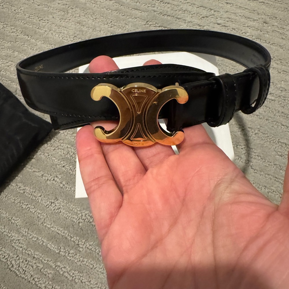 Celine Black Belt with Gold Emblem - size 95
